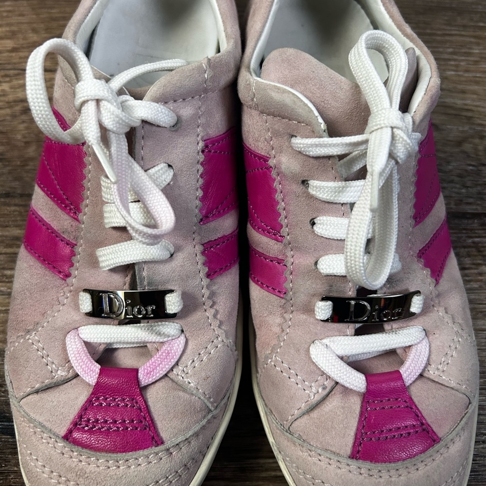 Christian Dior Pink and Cream Sneakers with Retro Design Women Sz 35 1/2